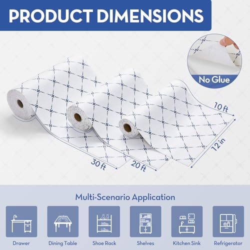 Drawer Shelf and Cabinet Liner, Thick Strong Grip,Shelf Liners Non-Adhesive Liners Protect Kitchen Cabinets and Cupboard, Bathroom Drawers,Under Sink Mat, 12" x10', Blue Stripe - view 4