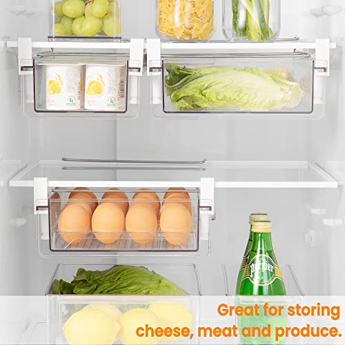Large Fridge Under Shelf Drawer, Pull Out Refrigerator Drawer Organizer Fridge Organizer Bins, Fridge Storage Container Holder for Produce, Deli Meat, Cheese, Bacon, Easy to Install-L - view 3