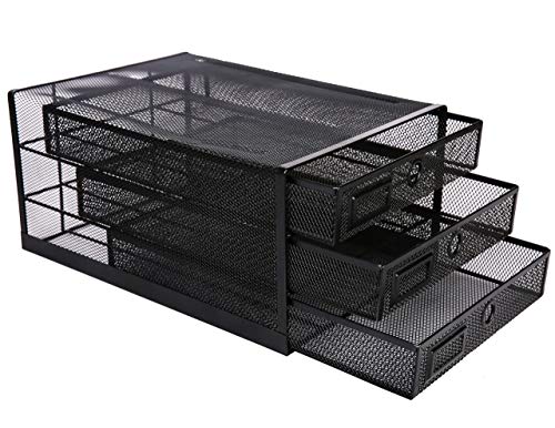 Desk Organizer Wire Mesh 3 Tier Sliding Drawers Paper Sorter/Multifunctional/Premium Solid Construction for Letters, Documents, Mail, Files, Paper, Kids' Art Supplies (Black) - view 6