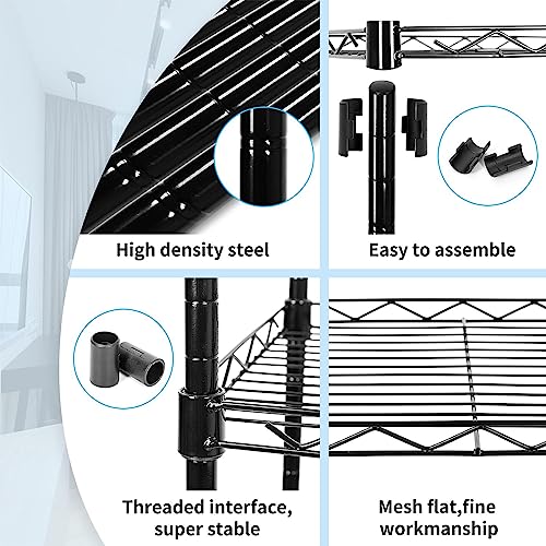 6-Tier Wire Shelving Adjustable Shelves Unit Metal Storage Rack for Laundry Bathroom Kitchen Pantry Closet Organization (Black, 16.6" L x 11.4" W x 64.6" H) - view 4