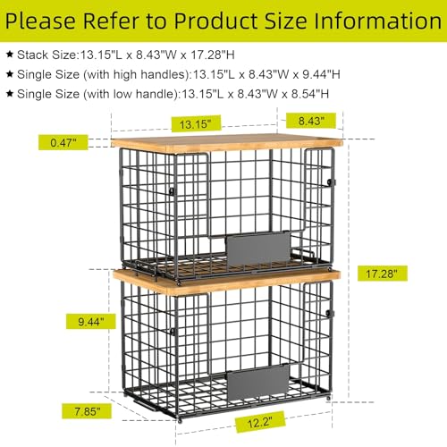 2-Pack Stackable Wire Baskets with 2 Pads & Bamboo Top, Pantry Organizer - view 3