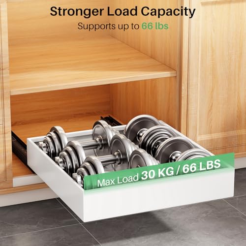 2Pack Pull out Cabinet Organizer, 21"Deep, Heavy Duty Full-extension Slide out Drawers for Kitchen Cabinet, Roll out Shelf Storage with Nano Adhesive for Pots, Bathroom, Pantry, Home, White - view 5