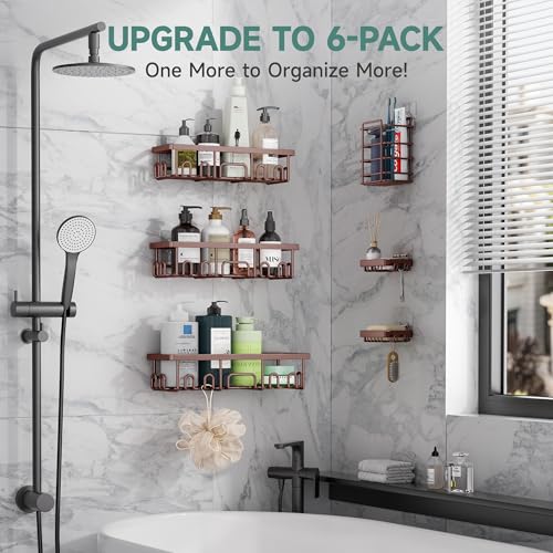 Shower Caddy 6-Pack, No Drilling & Rustproof, Waterproof Adhesive Shelves Rack with Soap Holder, Large Capacity Bathroom Organizers and Storage, Wall-Mounted Kitchen & Home Decor - view 6