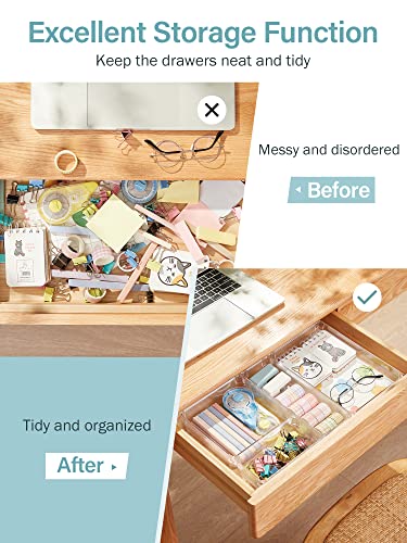 16 Pcs Drawer Organizer Set, 5-Size Bathroom Vanity Trays Makeup Desk Dividers Versatile Storage Bins Clear Plastic Container for Dresser, Bedroom, Kitchen, Office - view 2