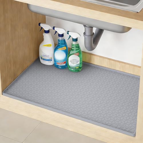 Waterproof Under Sink Mat, 34"x19", Drip Tray Shelf Liner, Grey