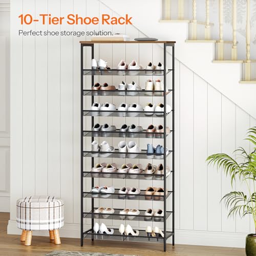 Shoe Rack for Entryway, 10-Tier Shoe Shelf, Large Capacity Shoe Storage Organizer for 27-30 Pairs of Shoes, Front Door Entrance, Hallway, Closet, Space Saver, Rustic Brown and Black BF110XJ01G1 - view 6