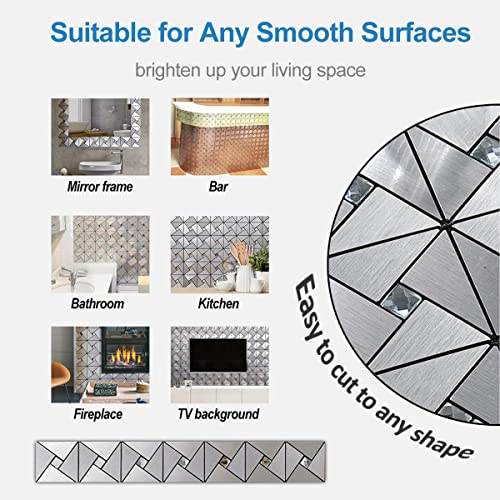 10-Sheet Peel and Stick Backsplash Metal Tile, Mixed Glass Self-Adhesive Mosaic Tiles, Stainless Steel Stick on Wall Tiles for Kitchen and Bathroom Backspalsh, Mirror Décor - view 3