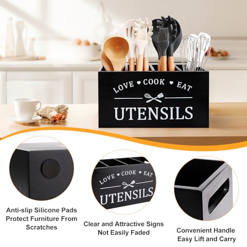 Black Extra Large Wood Cooking Utensil Holder Kitchen Spatula Spoon Holder - view 2
