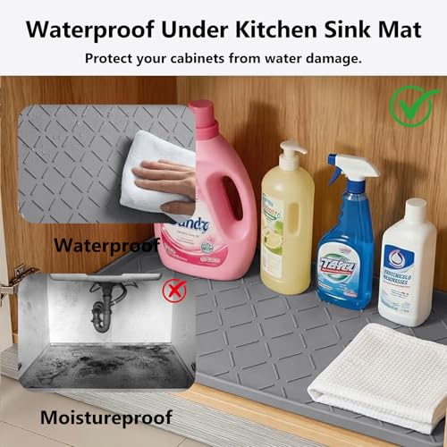 Under Sink Mat Kitchen Waterproof, Silicone Sink Tray 22"X34" - view 4