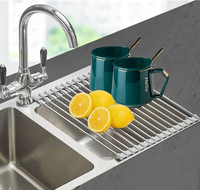 Ahyuan Roll up Dish Drying Rack Over The Sink Kitchen Roll up Sink Drying Rack Portable Dish Drainer Foldable Dish Drying Rack (Warm Gray, 17.8''X11.8'') - view 8
