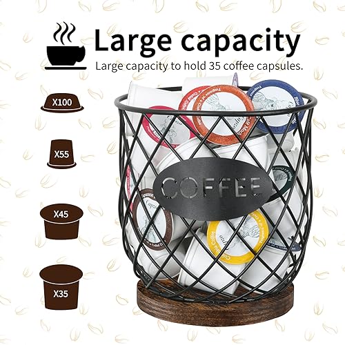 K Cup Holder Organizer, Sturdy Coffee Pod Holder Organizer, 35 Kcup Large Capacity Storage Basket for Kitchen Counter and Office Desktop (Circular Grid) - view 3