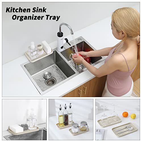 Silicone Kitchen Sink Organizer Tray for Multiple Usage,Eco-Friendly Sponges Holder for Kitchen Bathroom Counter or Sink,Dish Soap Dispenser,Scrubber,Bottle,Cup (Tapioca, 10"×5.3") - view 2