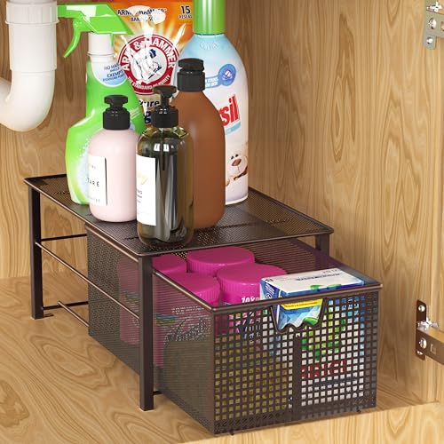 Stackable Pull Out Cabinet Sliding Basket with Divider, Large - view 2