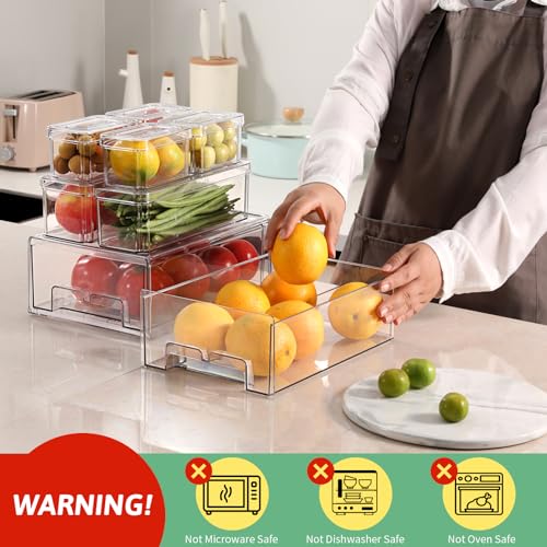 14 Pack Clear Fridge Organizer with Lids and Refrigerator Drawers - view 6