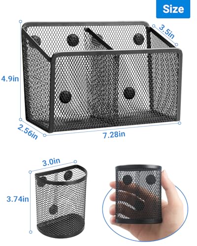 Magnetic Pen Holder, Metal Strong Magnet Pen Cup Magnetic Marker Storage Basket Locker Organizer for Whiteboard Refrigerator Fridge Locker Accessories Classroom Must Haves Teachers School Supplies - view 3