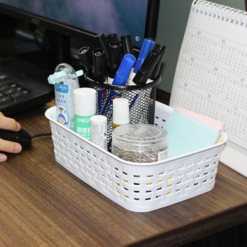 Plastic Storage Baskets for Cabinets, Household Pantry Organization with Handle,Organizer Bins for Room,Bathrooms,Under-Sink,Kitchen (White, XS-3PACK) - view 4
