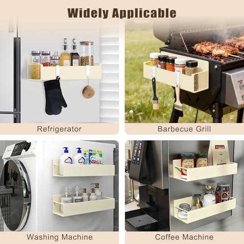 Magnetic Cup Holder for Fridge, Spice Organizer, Stanley Cup & Water Bottle Organizer with Detachable 4 Hooks for Cabinet and Kitchen, Light beige (2 Pack) - view 6
