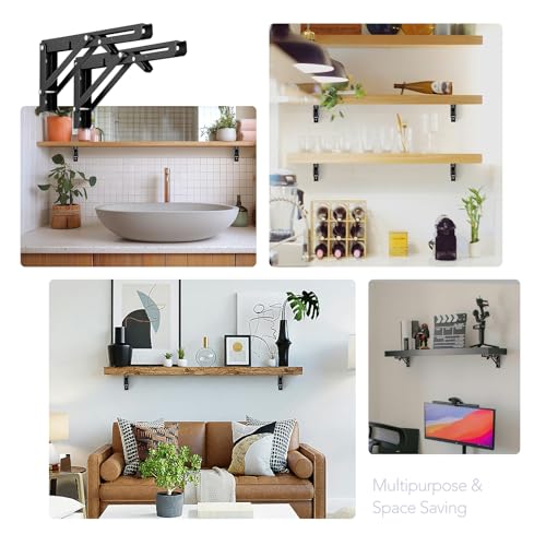 Matte Black Folding Shelf Brackets, 12 Inch, 2 Pack - view 7