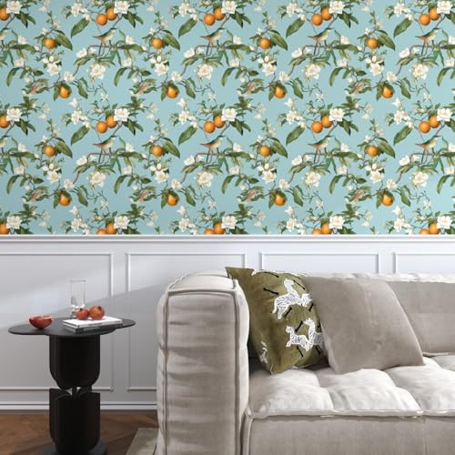 Vintage Blue Bird Floral Botanical Wallpaper 17.5"x118" - view 5