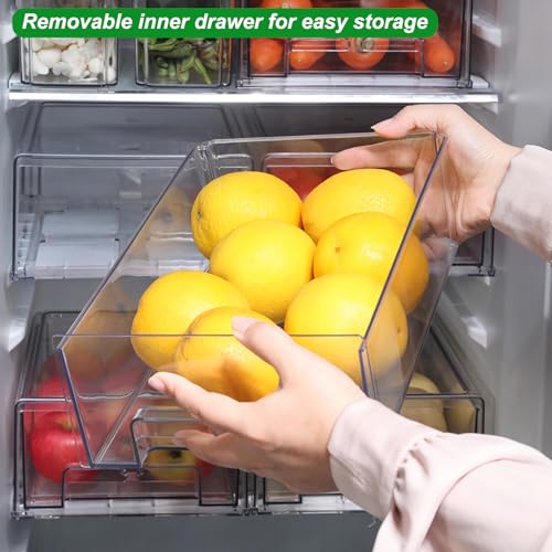 2 Pack Stackable Refrigerator Organizer Bins with Pull-Out Drawer, Clear BPA-Free Food Storage Containers for Fridge Freezer, Kitchen Pantry Cabinet & Bathroom Vanity Organization - view 6