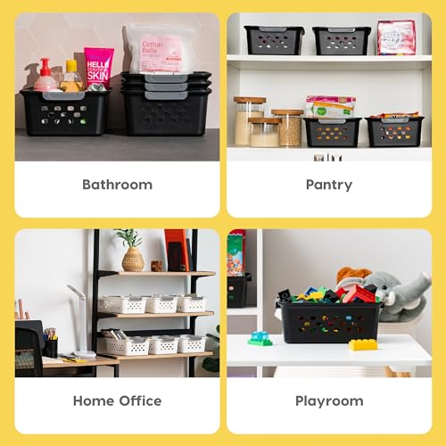 6-Pack, Small Plastic Storage Basket, Black - view 3