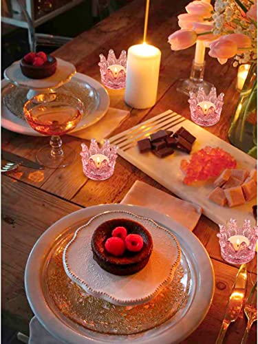 Votive Candle Holders Set of 6 Crown Glass Tealight Candle Holder for Wedding, Party and Home Decor (Pink) - view 6