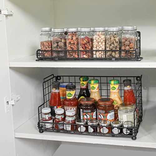 Stackable Wire Basket 3 Tier Countertop& Wall Mounted Metal Storage Basket for Kitchen Pantry Cabinet, Muti-functional Open Front Bin Organizer for Food Fruit Snack, Black - view 3