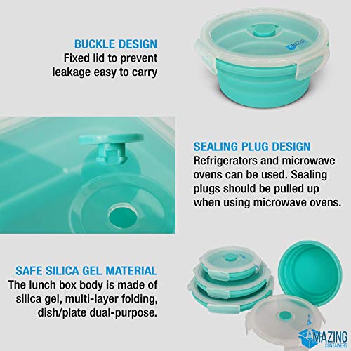Set of 4 Silicone collapsible food storage containers with lids, Collapsible Bowls for Camping, Rv storage and organization, Rv Kitchen Accessories, BPA Free, Microwavable, Freezer, Dishwasher Safe - view 7