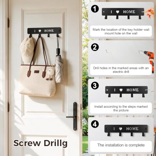4-Hook Metal Key Holder Wall Mount with Self-Adhesive Back - view 5