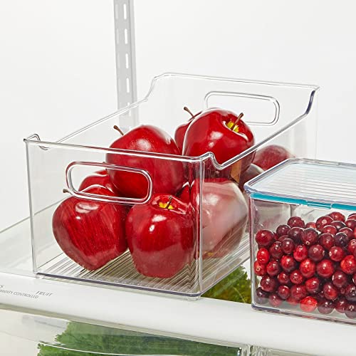 Modern Plastic Open Front Dip Storage Organizer Bin Basket with Built-In Handles for Kitchen Organizing, Fridge Shelf, Cubby, Cabinet, or Pantry Organization, Ligne Collection - 2 Pack - Clear - view 3
