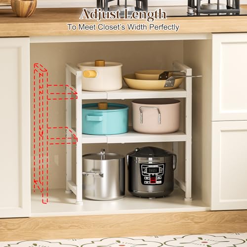 2-Tier Expandable Kitchen Storage Shelf,150LBS Heavy Duty Metal Shelving Units For Small Appliance,Adjustable Pots and Pans Organizer Rack Shelves For Kitchen Counter Under Cabinet Garage Pantry,White - view 5