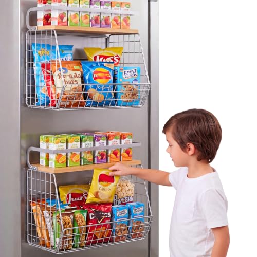 Magnetic Shelf for Fridge, Wood-Top Storage Basket, Kitchen