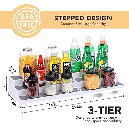 3 Tier Expandable Spice Rack Organizer, White/Grey Plastic Spice Rack, Adjustable Length 14.6In-25.8In, 2 Pack Non-Skid Tiered Spice Shelf Organizer for Kitchen Cabinet, Cupboard, Pantry - view 2