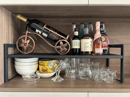 Expandable Cabinet Shelf 7.9"D Adjustable Countertop Riser Metal Rack Black - view 2