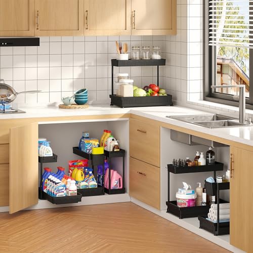 3-Pack 2-Tier L-Shaped Under Sink Organizers with Sliding Drawers - view 5