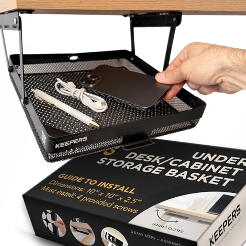 KEEPERS Anything Keeper – Compact 11x10 in Under Cabinet Pull-Down Basket, Hidden Steel Organizer for K-Cups, Spices & Small Items, Magnetic Close, Kitchen RV Desk – Black