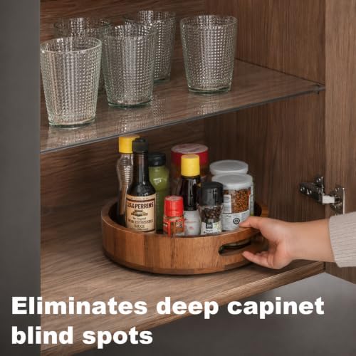 Wooden Lazy Susan – 12 in Acacia Wood Turntable Organizer for Cabinet，Multi-Purpose Home Decor Rotating Tray for Bathroom Accessories, Bedroom Makeup Organizer & Countertop Storage - view 4