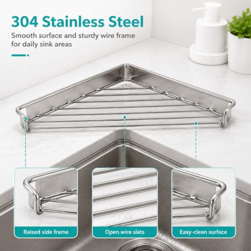 Stainless Steel Corner Sink Shelf, Sink Corner Drying Rack Organizer，1PCS - view 3