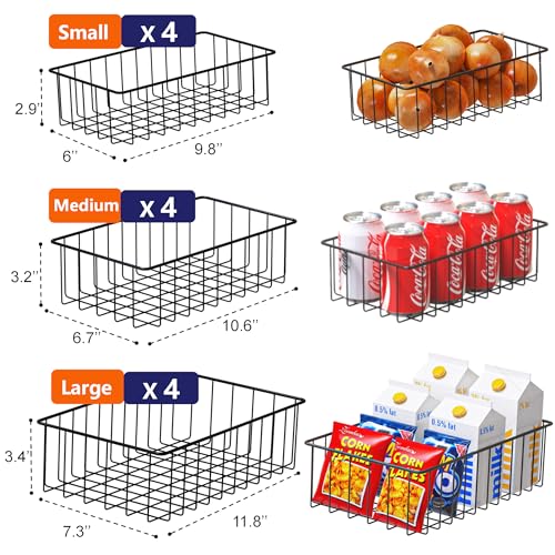 12 PACK (3 Szie) Small Wire Storage Baskets for Organizing,Pantry Organization Bins for Cabinets, Metal Basket for Kitchen, Bathroom Organizer (Black) - view 2