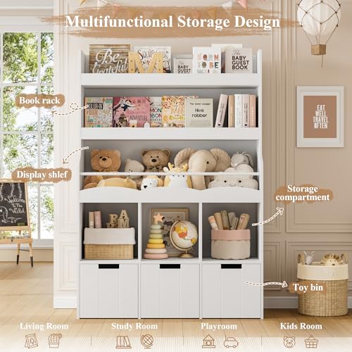 Toy Storage Organizer w/Bookshelf & Stuffed Animal Organizer, White - view 6