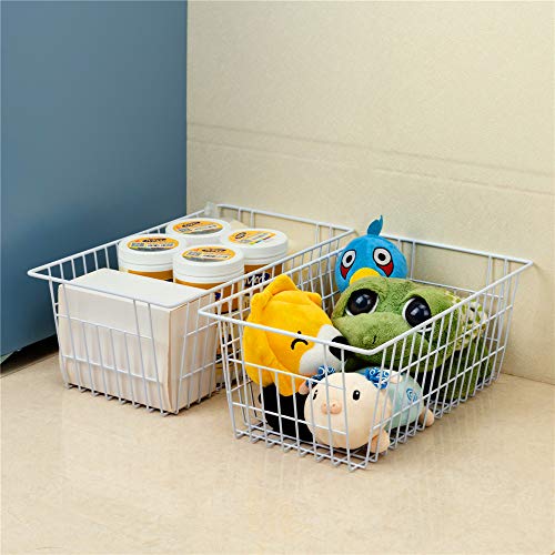 Freezer Baskets Wire Storage Baskets Closet Storage Baskets Bins Refrigerator Storage Containers for Home Office, Bathroom, Pantry Organization Storage Bins -Set of 3, White, 15.7" - view 3
