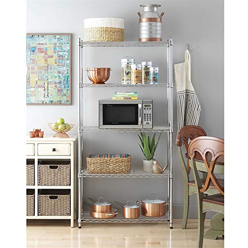 5 Tier Storage Metal Shelf, Wire Shelving Unit, 72" Hx36 Wx14 D, 1250 LBS Capacity, Sturdy Steel Heavy Duty, for Restaurant Garage Pantry Kitchen Garage Rack, Chrome - view 2
