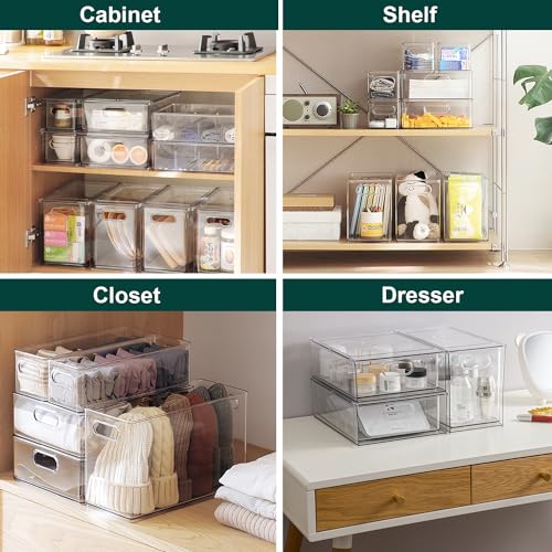 Fridge Drawers, 3-Pack Clear Stackable Pull Out Refrigerator Organizer Bins, Food Storage Containers for Kitchen, Freezer, Vanity & Fridge Organization and Storage (2 Small+1 Medium) - view 6