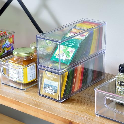 3 Drawers Plastic Kitchen Pantry Stackable Storage Organizer, Plastic Tea Packet Organizers, Stackable Tea Bag Holder, 9" x 3" x 3.5" (Pack of 2) - view 4