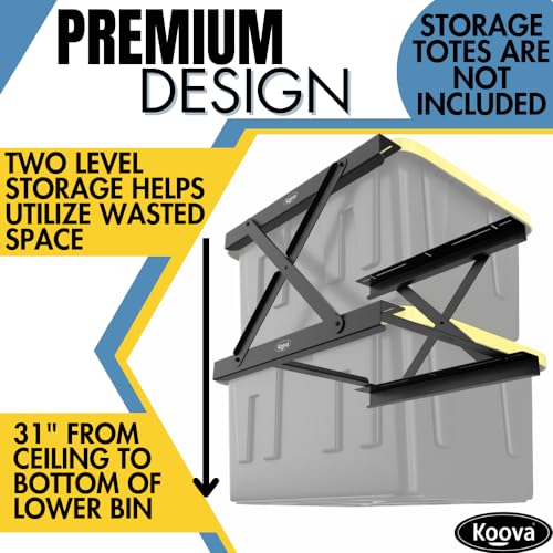 Dual Rail Heavy Duty Overhead Garage Storage System - Stacking Overhead Storage Rails, Made in USA, Easy Installation, Hardware Included, Tote Bin Storage Solution - view 2