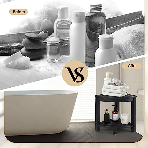 HDPE Corner Shower Stool,Shower Bench Seat with Storage Shelf for Shaving Legs Plastic Spa Bath Step Foot Rest for Bathroom Small Place (Black) - view 5