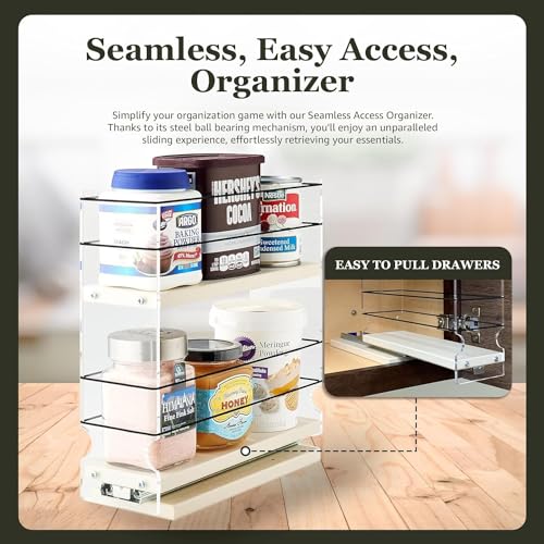 Sliding Spice Rack Organizer for Cabinets - Pull Out Shelves for Upper Kitchen Cabinets - Cabinet Organizer/Storage - 2 Tiers - 3.45" x 10.75" x 10.6" (Cream, Partially Assembled) - view 5