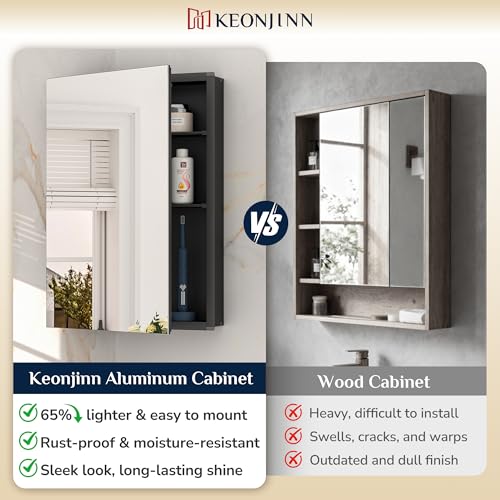 Black Medicine Cabinet with Mirror 14" x 18", Adjustable Shelves - view 4