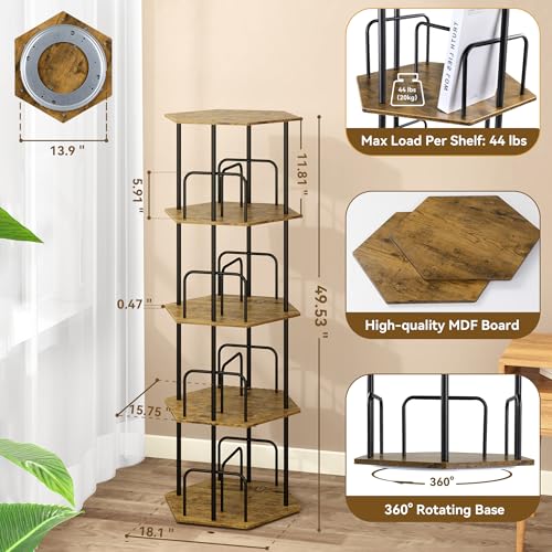 4 Tier Rotating Bookshelf Tower, Revolving 360 ° Spinning Bookcase, Hexagonal Corner Book Shelf Storage Carousel, Vertical Rotate Turning Organizer Book Shelves for Living Room Office Bedroom - view 2