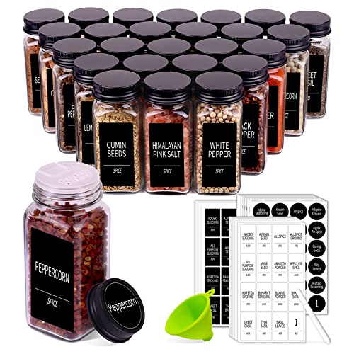25 Pack Glass Spice Jars with Labels, 4oz Spice Containers